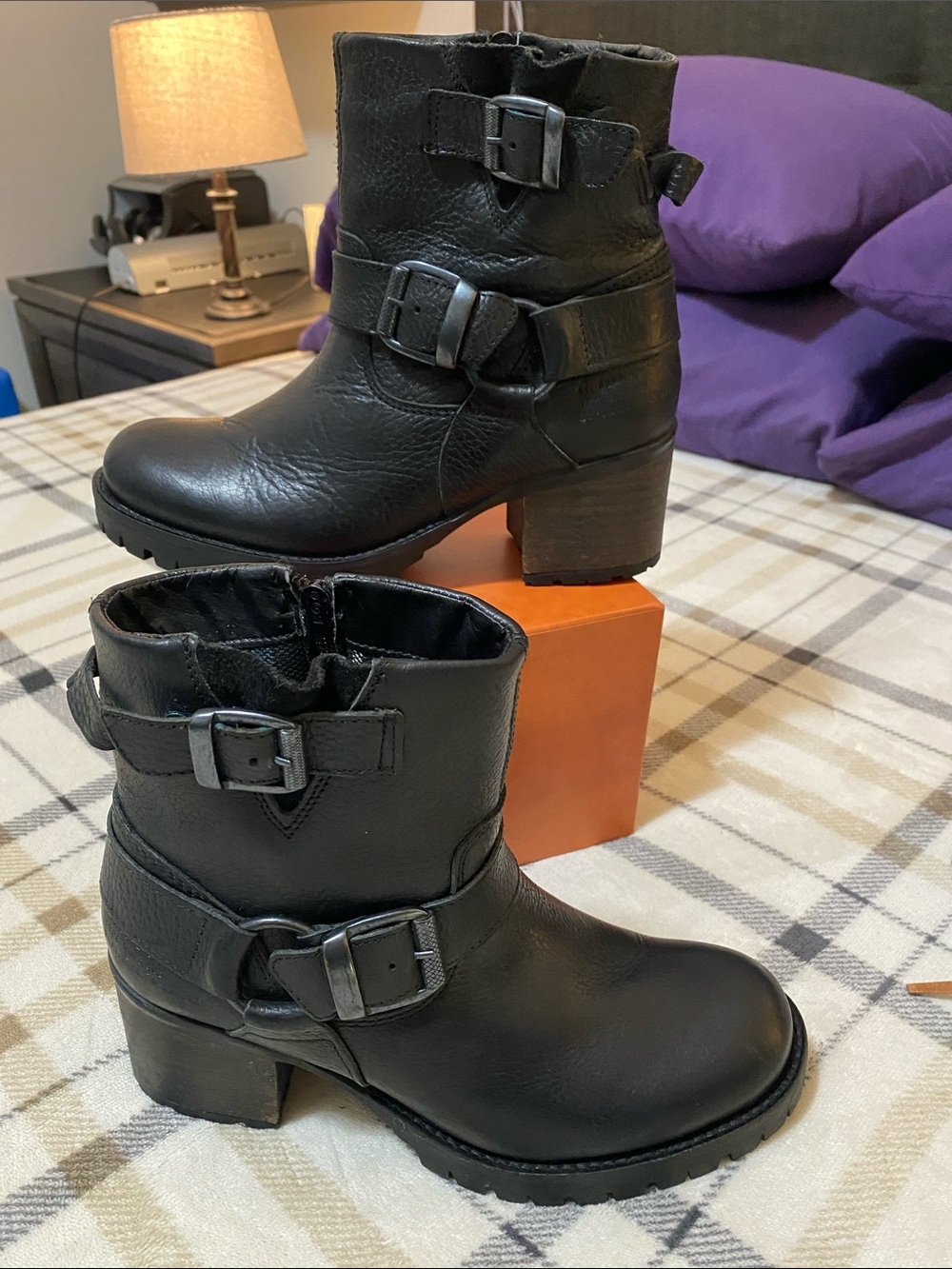 Black Leather Buckle Ankle Booties - Women